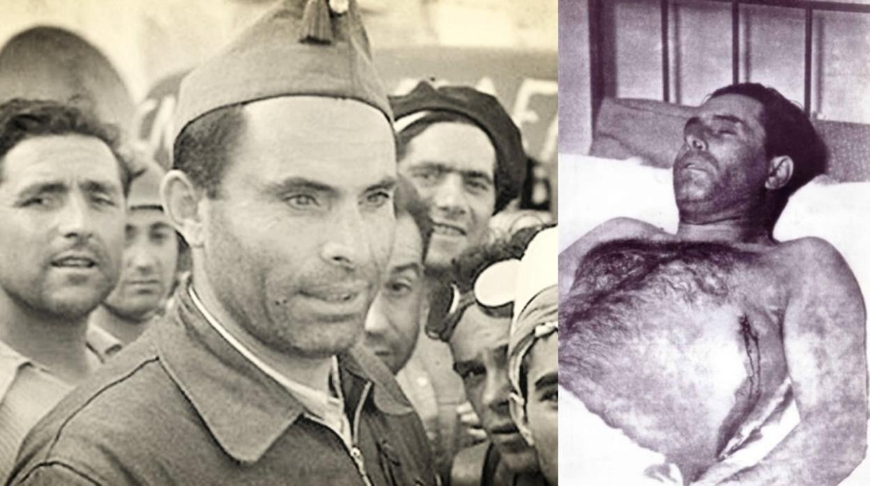 Durruti en una imagen poco antes de morir sacada de la biografía de Abel Paz publicada por La Esfera, junto a otra de su cadáver con la marca de la bala visible