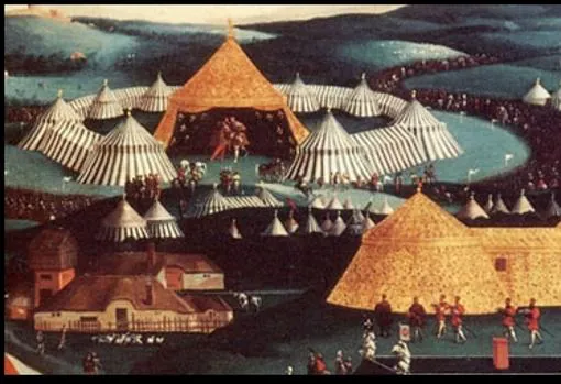 El famoso Campo de la tela de oro incluía varias estructuras fijas de madera