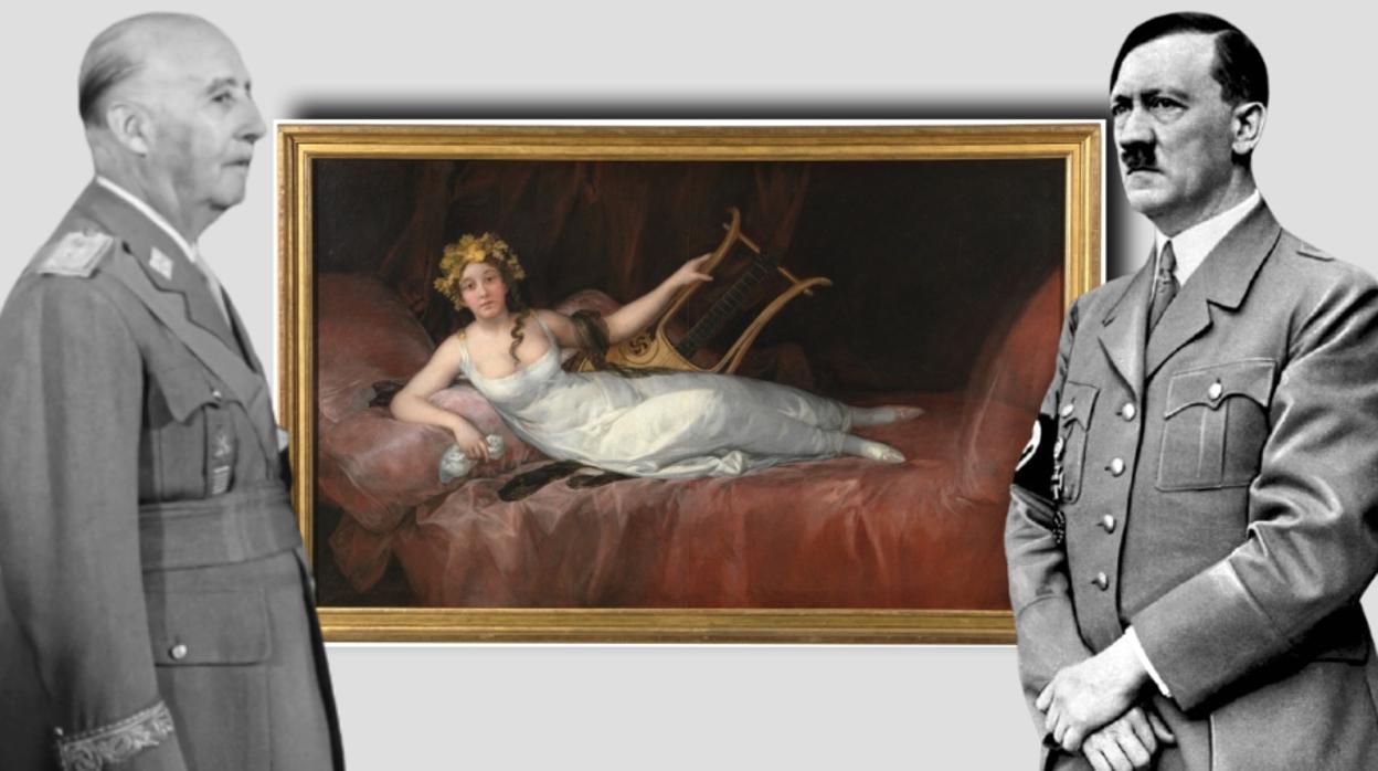 Franco y Hitler, sobre «La marquesa de Santa Cruz», retrato pintado por Goya en 1805 y que es propiedad del Museo del Prado