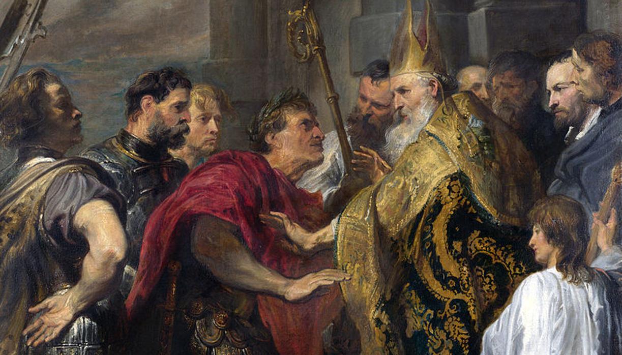 San Ambrosio y el emperador Teodosio, por Anton van Dyck.