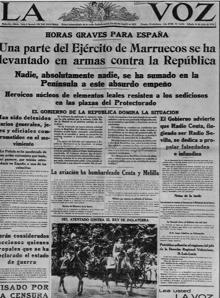 Portada de la 'La Voz', como motivo de la sublevación de Franco