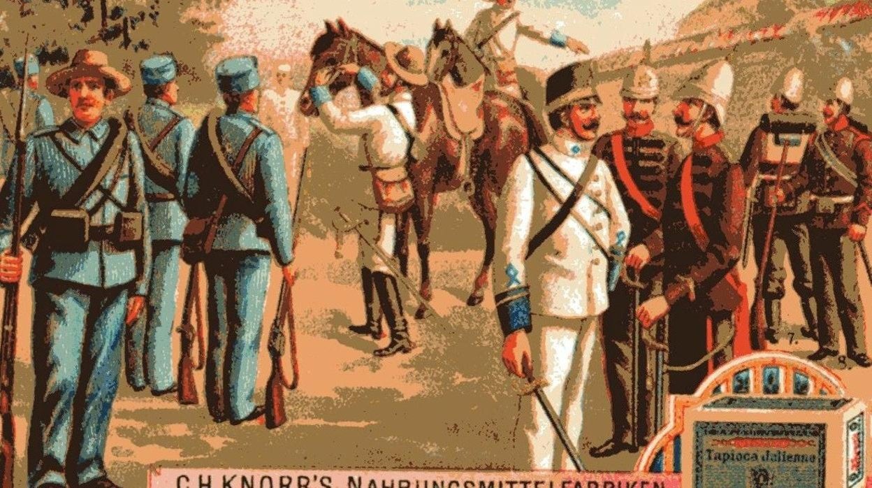 Tropas coloniales españolas y portuguesas en 1900.