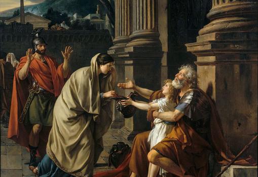 Belisario, por Jacques-Louis David (1781), según la leyenda de que fue cegado por orden del Emperador.