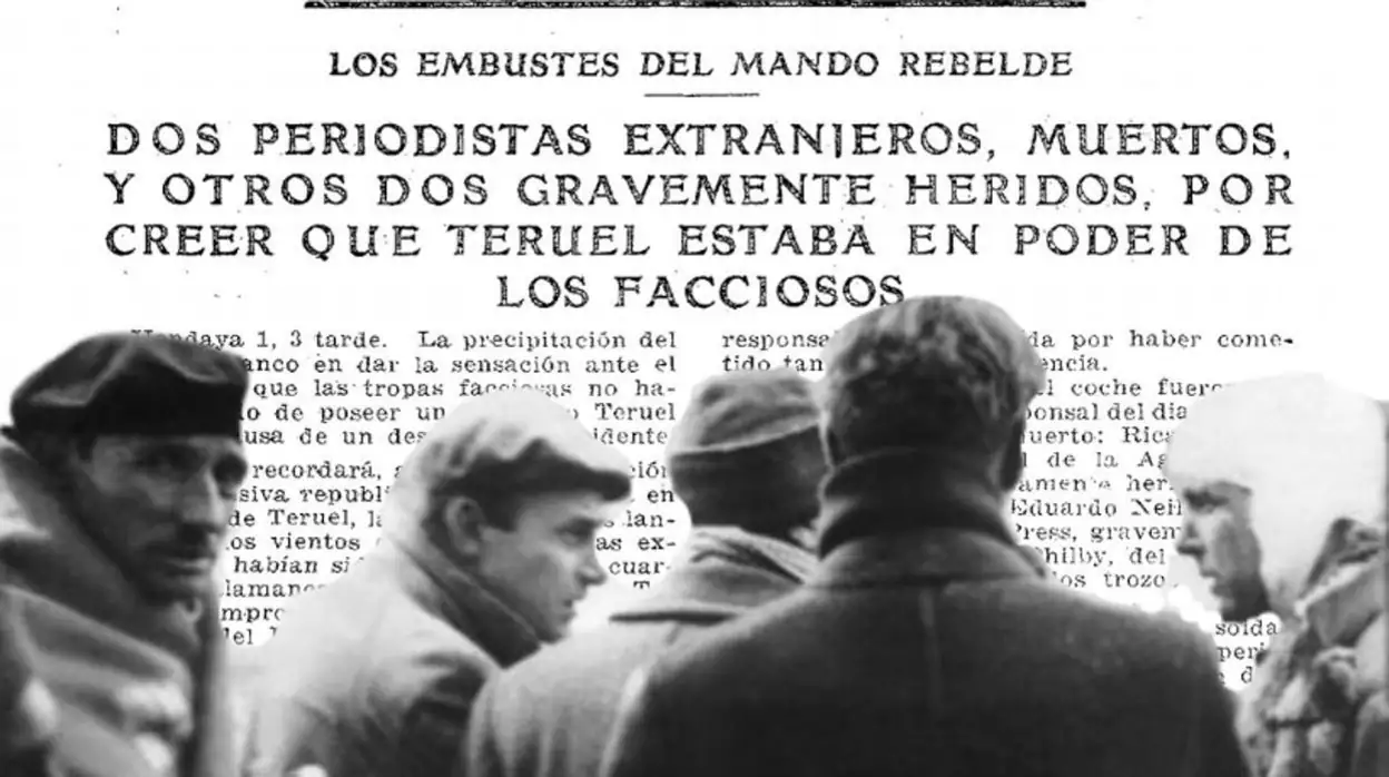 Kim Philby herido tras la bomba de Caudés (derecha) el 31 de diciembre de 1937, sobre la noticia de ABC sobre el ataque