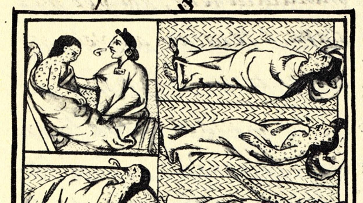 Dibujo en el Códice Florentino reflejando el impacto de la viruela en América.