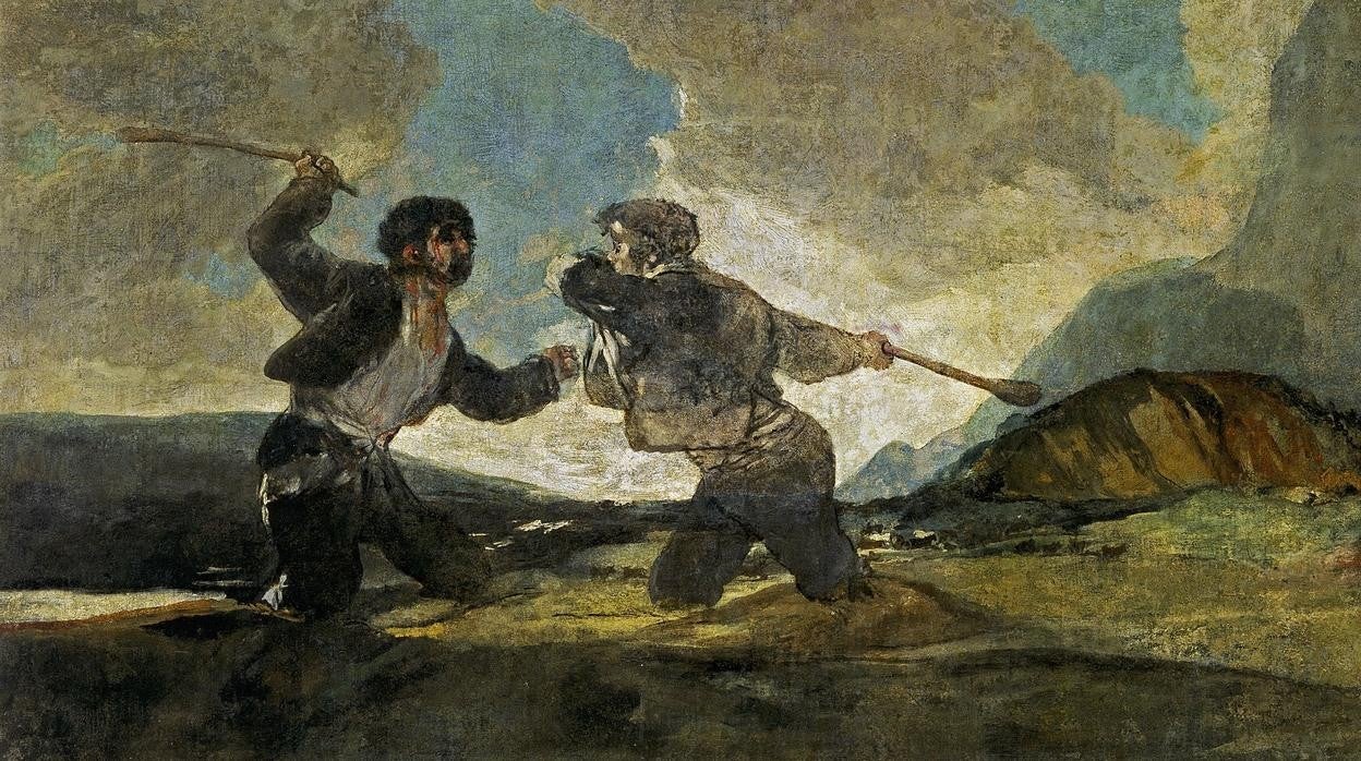 'Duelo a garrotazos', de Francisco de Goya, que se suele emplear para promover el mito del cainismo español.