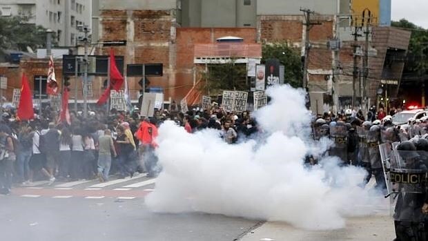 Un instante de la manifestación de este martes en Sao Paulo