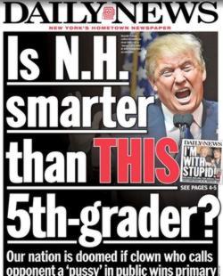 Portada del «New York Daily News», del 9 de febrero