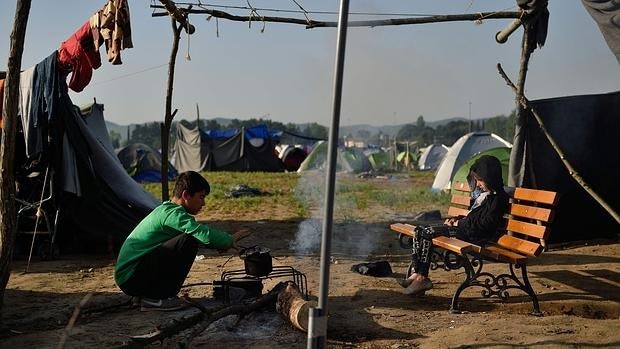 Interior del campo de refugiados de Idomeni, en la frontera entre Grecia y Macedonia