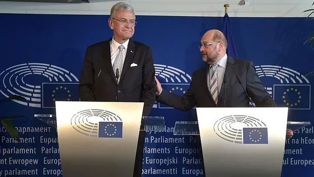 Bozkir y Schulz ayer en la rueda de prensa en Estrasburgo