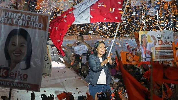 Keiko Fujimori, candidata del partido Fuerza Popular, durante el cierre de campaña, el jueves en Lima