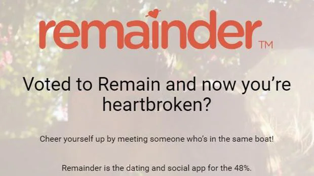 Vista de la aplicación «Remainder», la web de citas para partidarios del Remain