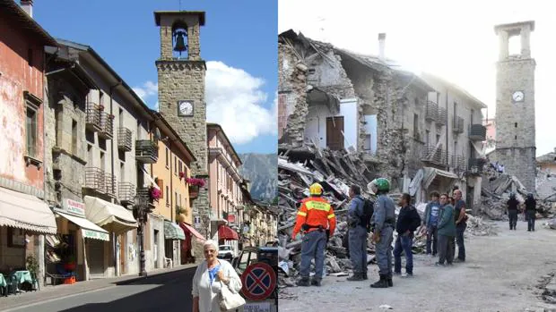 Fotos antes y después del terremoto: ruinas de unos de los pueblos con mayor patrimonio del centro de Italia