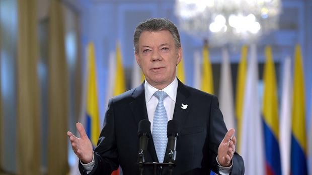 El presidente de Colombia, Juan Manuel Santos, en un discurso en Bogotá este miércoles