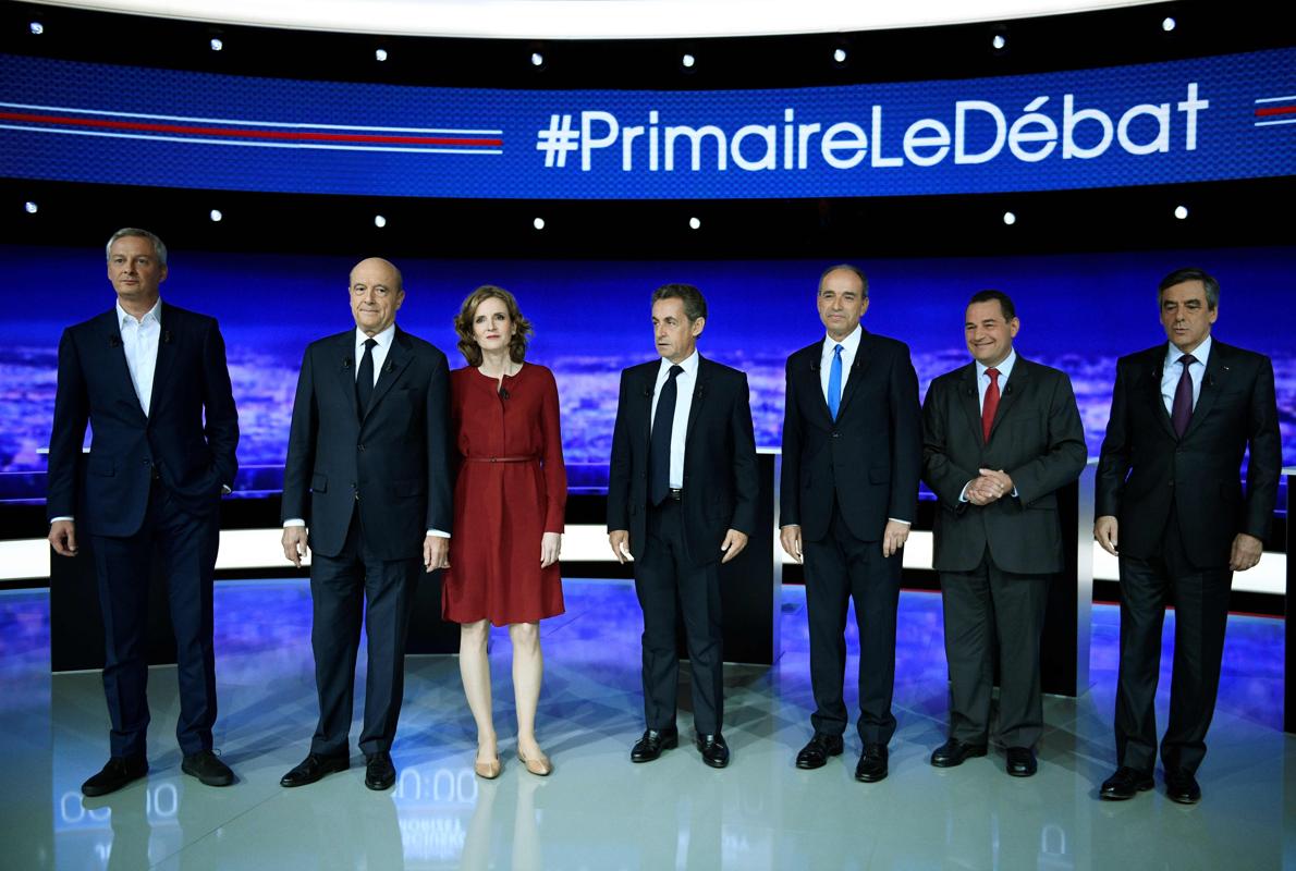 Los siete candidatos, ayer, antes de empezar el debate