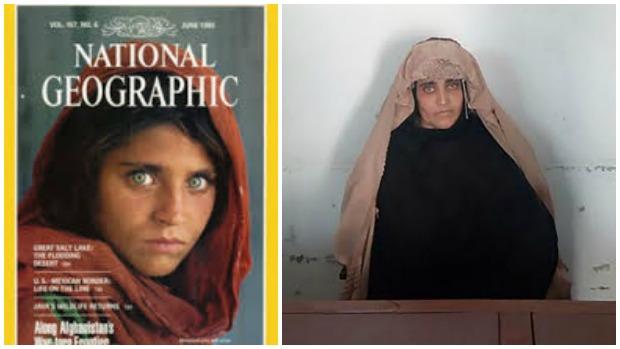 A la izquierda, la histórica portada de «National Geographic». A la derecha, Sharbat Gula tras ser detenida