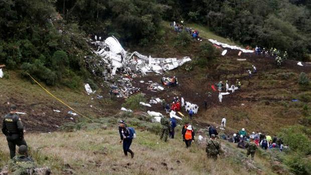 Imagen del lugar donde se estrelló el avión del Chapecoense