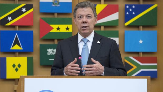 El presidente de Colombia, Juan Manuel Santos, durante su intervención este jueves en la sede de la FAO, en Roma