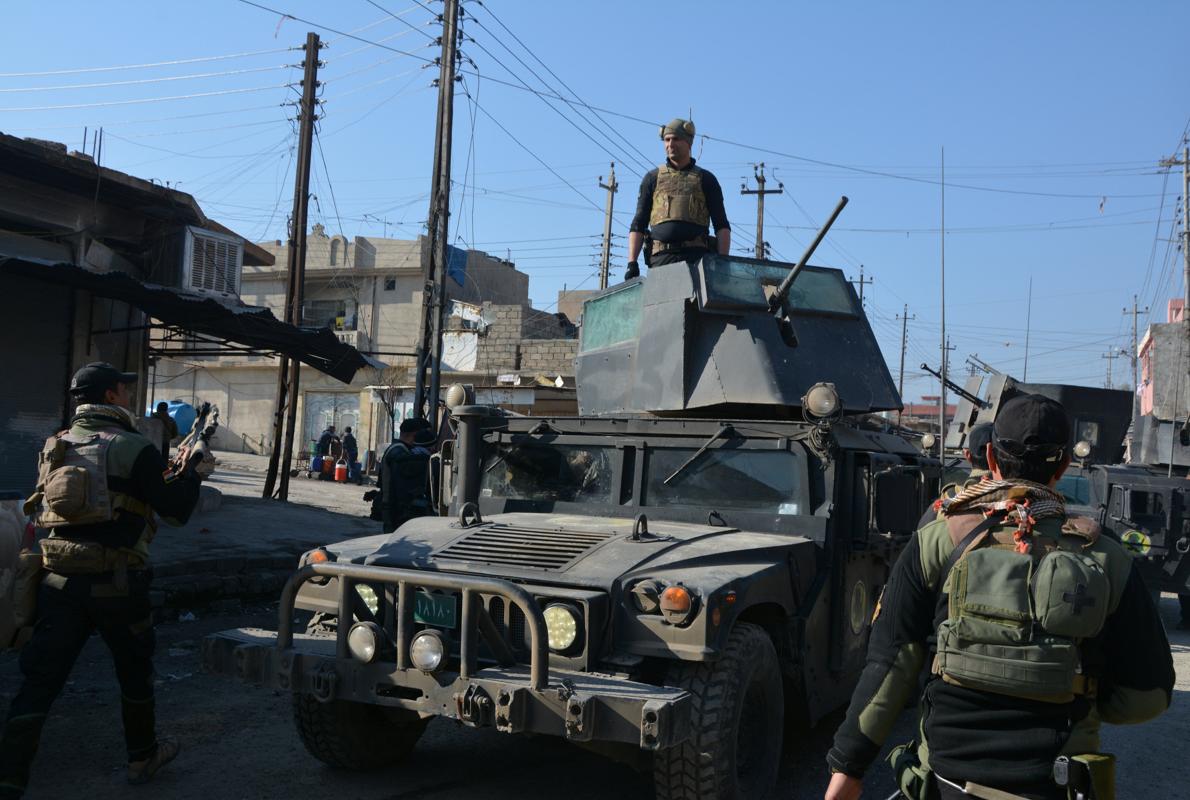 Soldados de las fuerzas especiales iraquíes en zona este de Mosul, durante la segunda ofensiva para reconquitar la ciudad y echar a Daesh