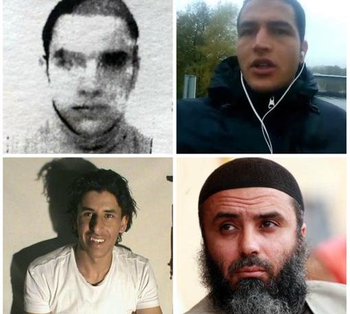 De izquierda a derecha y de arriba a abajo: Lahouaiej Bouhlel (atacante de Niza), Anis Amri (atacante del mercado navideño de Berlín), Seifeddine Rezgui (el terrorista del atentado en Susa) y Abu Iyad (antiguo alto mando de Ansar al Sharia). Todos tunecinos