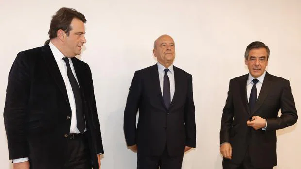 Thierry Solère, Alain Juppé y François Fillon, el pasado noviembre
