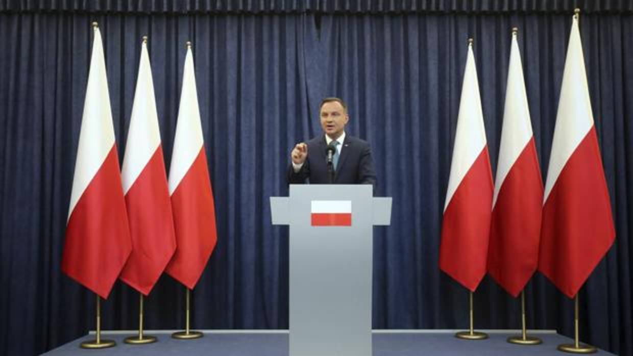 El presidente de Polonia, Andrej Duda, durante la rueda de prensa en la que anunció el veto a la reforma judicial