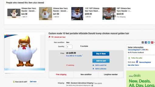 El pollo hinchable con los rasgos de Trump, a la venta por 500 dólares en eBay