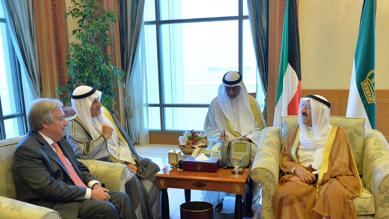 Sabá al Ahmad al Jaber al Sabá, emir de Kuwait, durante una reunión con AntonioGuterres, secretario general de la ONU, el pasado 28 de agosto