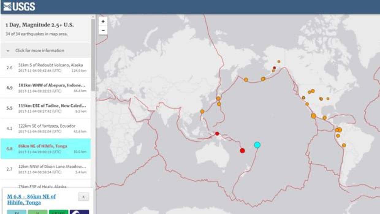 Un terremoto de magnitud 6,8 sacude las islas Tonga en el Pacífico Sur
