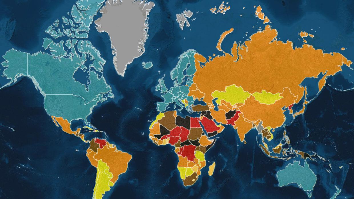 Mapa de los países más peligrosos del mundo