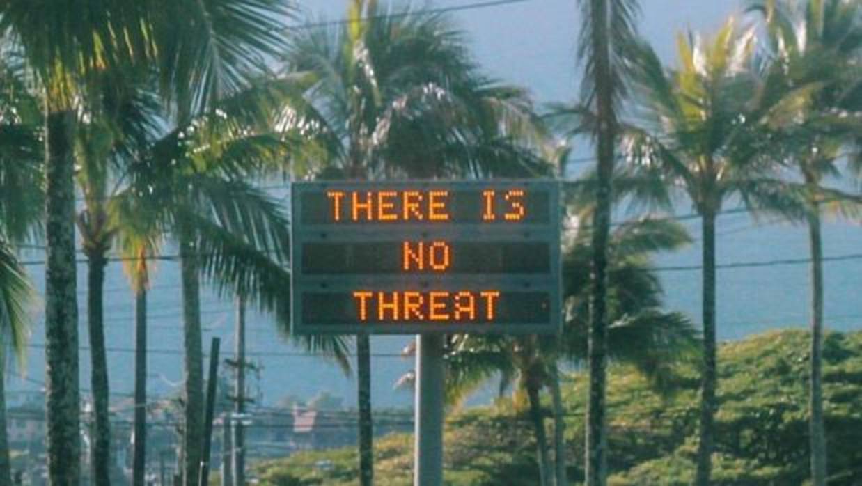 Una señal avisaba en Oahu (Hawái) que «no hay ninguna amenaza», después de que por error el sábado saltara la alarma nuclear