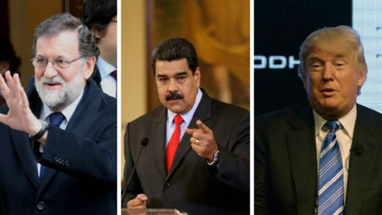 Fotomontaje de Mariano Rajoy, Nicolás Maduro y Donald Trump