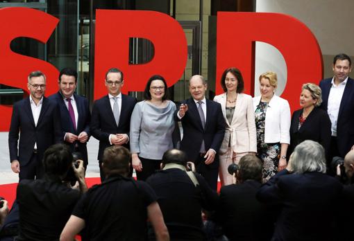 Presentación de los nuevos ministros socialdemócratas, este viernes en la sede del SPD