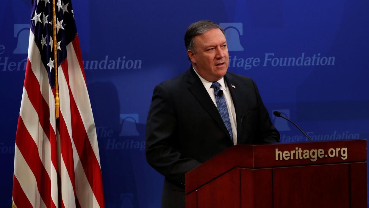 Mike Pompeo durante su discurso en el Heritage Foundation