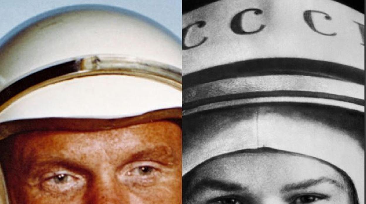 Montaje con los astronautas John H. Glenn y Valentina Pereshkova