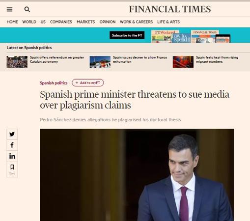 Captura de la noticia en el portal Financial Times