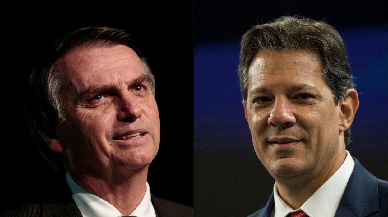 Los candidatos presidenciales de Brasil, Jair Bolsonaro y Fernando Haddad