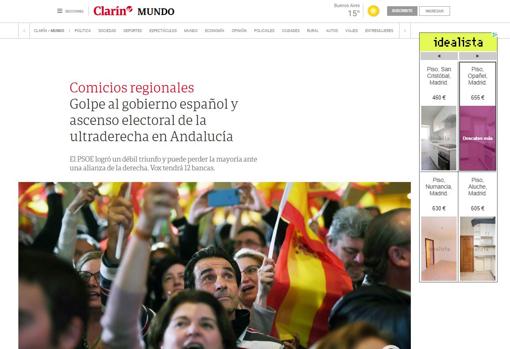 Captura de pantalla de la noticia en «Clarín»