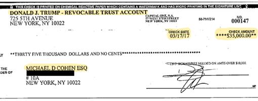 Uno de los cheques de Trump para Cohen