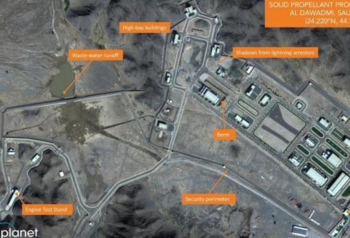 Supuestas fábricas de misiles balísticos en una base en al-Watah, Saudi Arabia