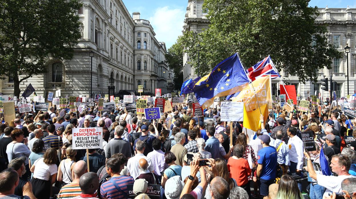 Una protesta contra la suspensión del Parlamento, hoy en Londres