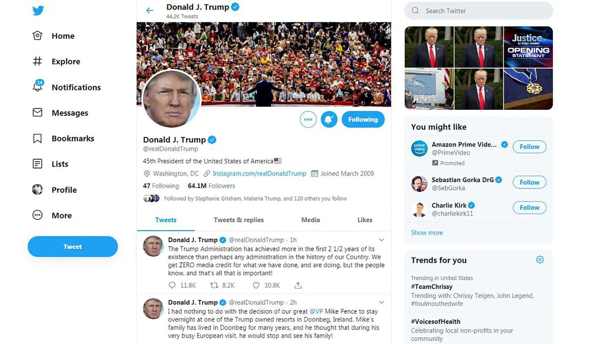 Captura de la cuenta de Twitter de Donald Trump