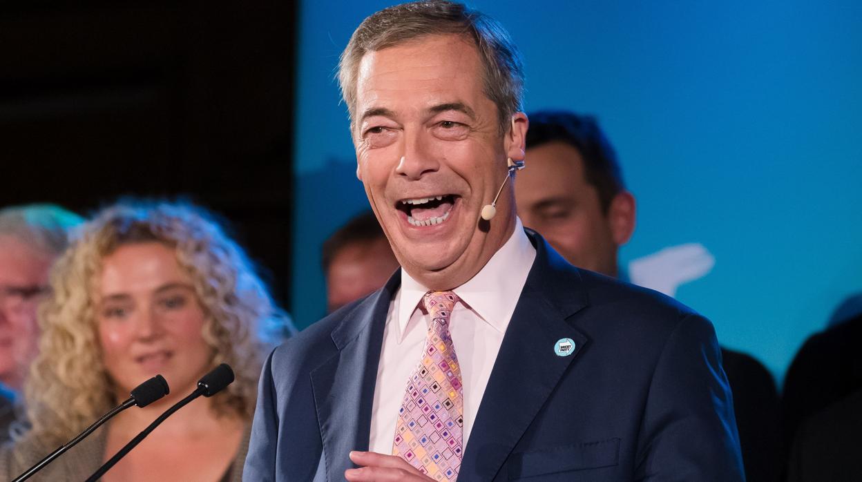 El líder del Partido del Brexit, Nigel Farage, durante un mitin en Londres