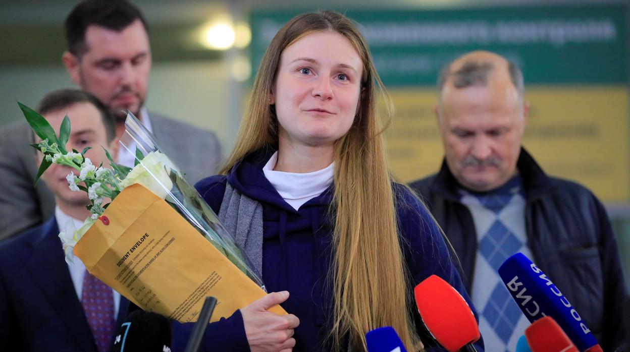 Maria Butina, a su llegada al aeropuerto internacional Sheremétievo de Moscú