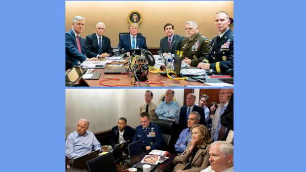 Las llamativas diferencias entre las fotos de Trump y Obama durante los ataques a Al Bagdadi y Bin Laden