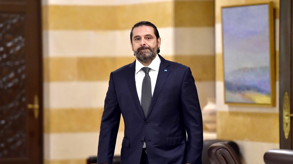El primer ministro del Líbano, Saad Harriri, antes de la rueda de prensa en la que ha anunciado la dimisión de su gobierno