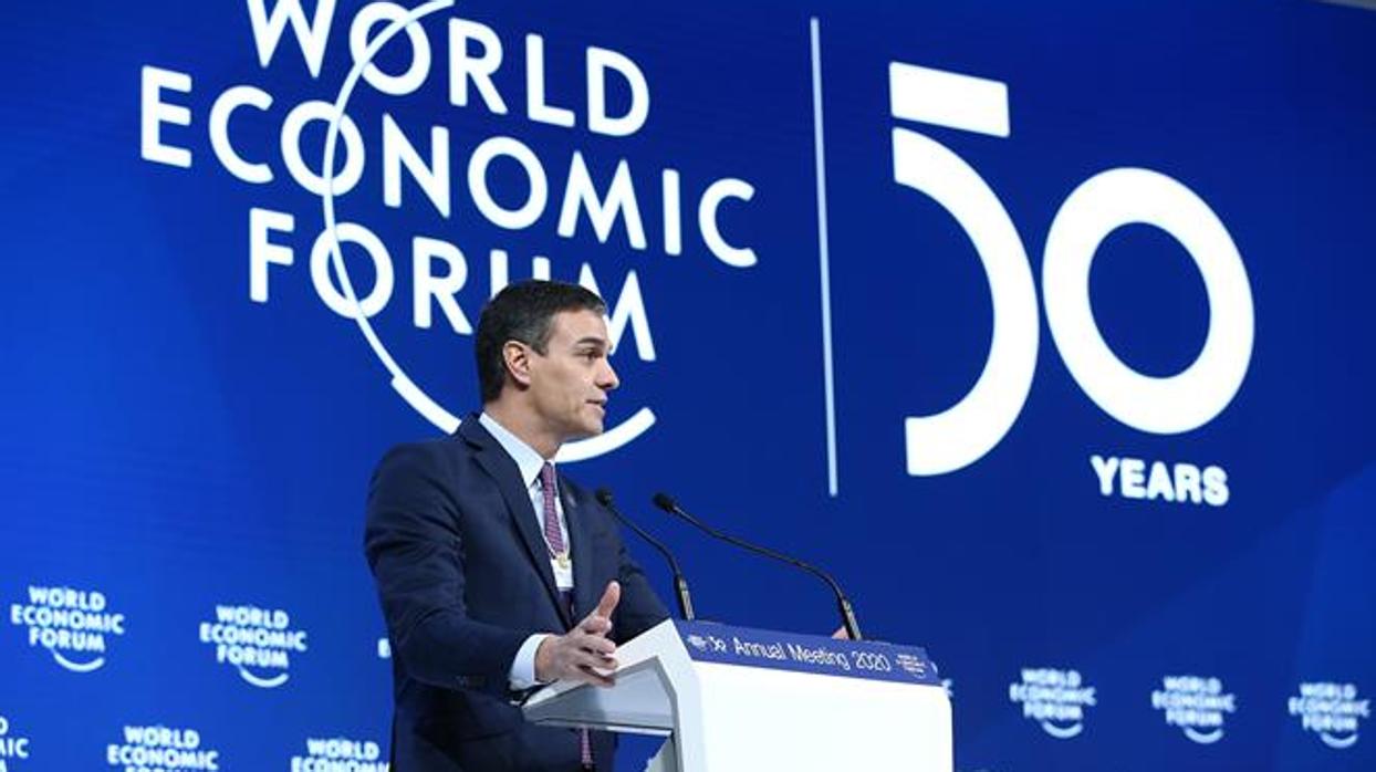 El presidente del Gobierno, Pedro Sánchez durante su intervención en el Foro Económico Mundial, en Davos