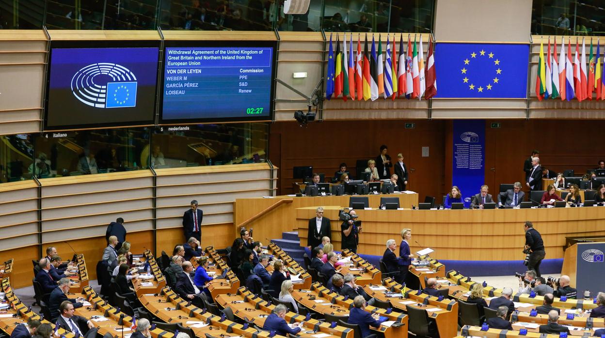 El Parlamento Europeo, este miércoles durante su sesión plenaria en la que se votó el Brexit