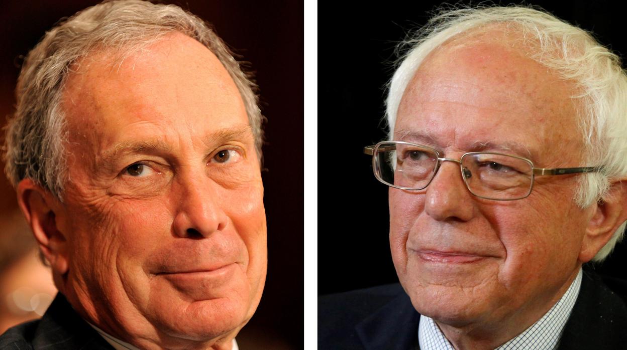 Los precandidatos demócratas Michael Bloomberg y Bernie Sanders, en imágenes de archivo