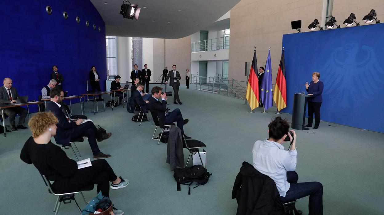 La canciller alemana, Angela Merkel, durante la rueda de prensa